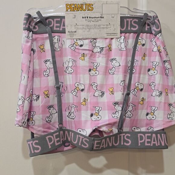Peanuts Snoopy & Woodstock Checkered Triangle Bralette & Boyshort Set - Picture 4 of 6